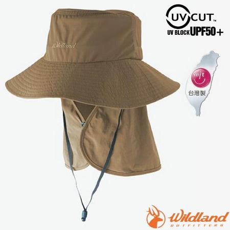 【荒野 WildLand】中性抗UV可脫式功能遮陽帽.防曬帽.護頸帽.休閒帽.大圓帽/WH1037-83 白卡其✿30E010